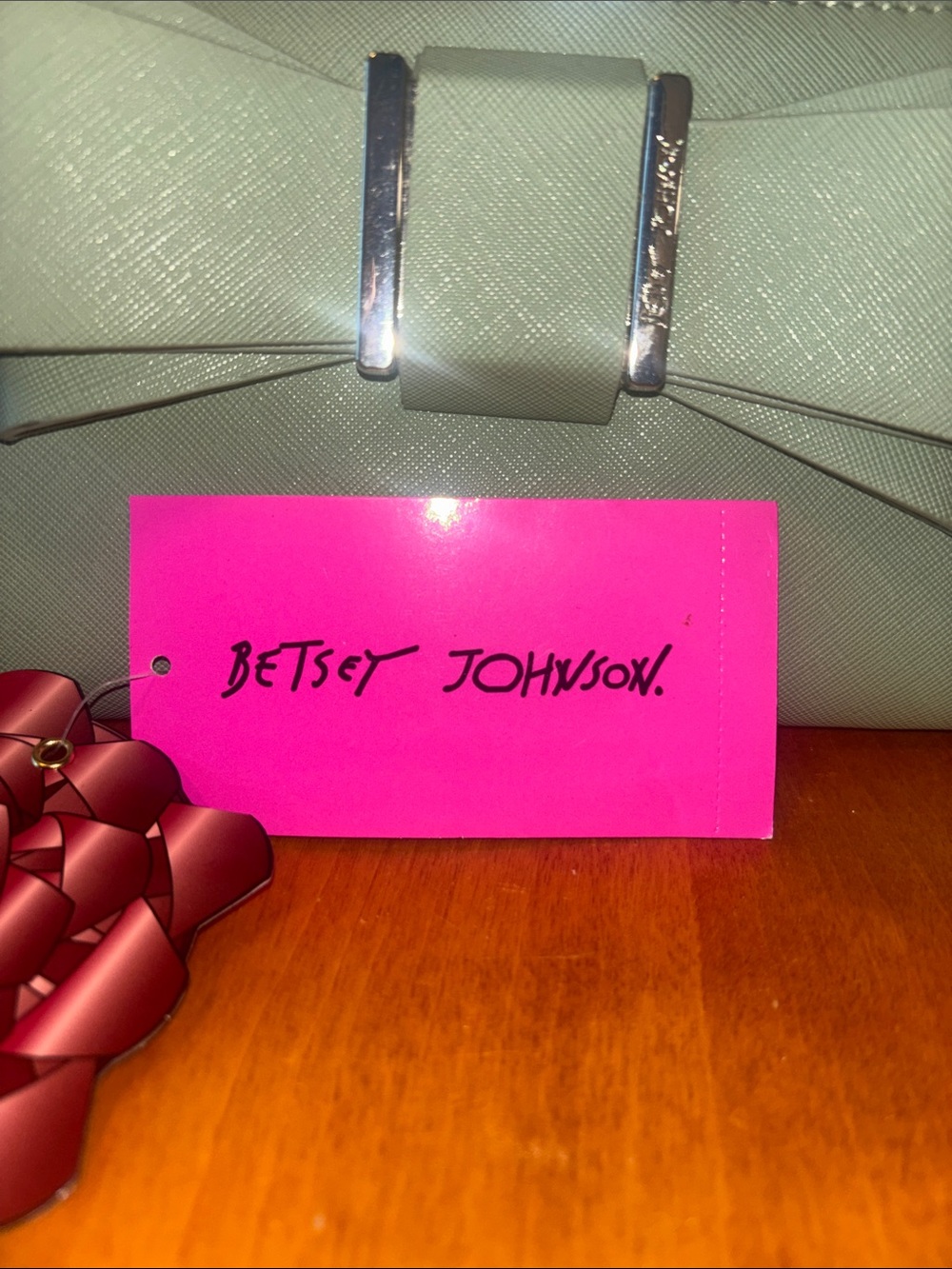 Betsey Johnson Light Sage Green Bow Zip-Around Wallet - Picture 3 of 8